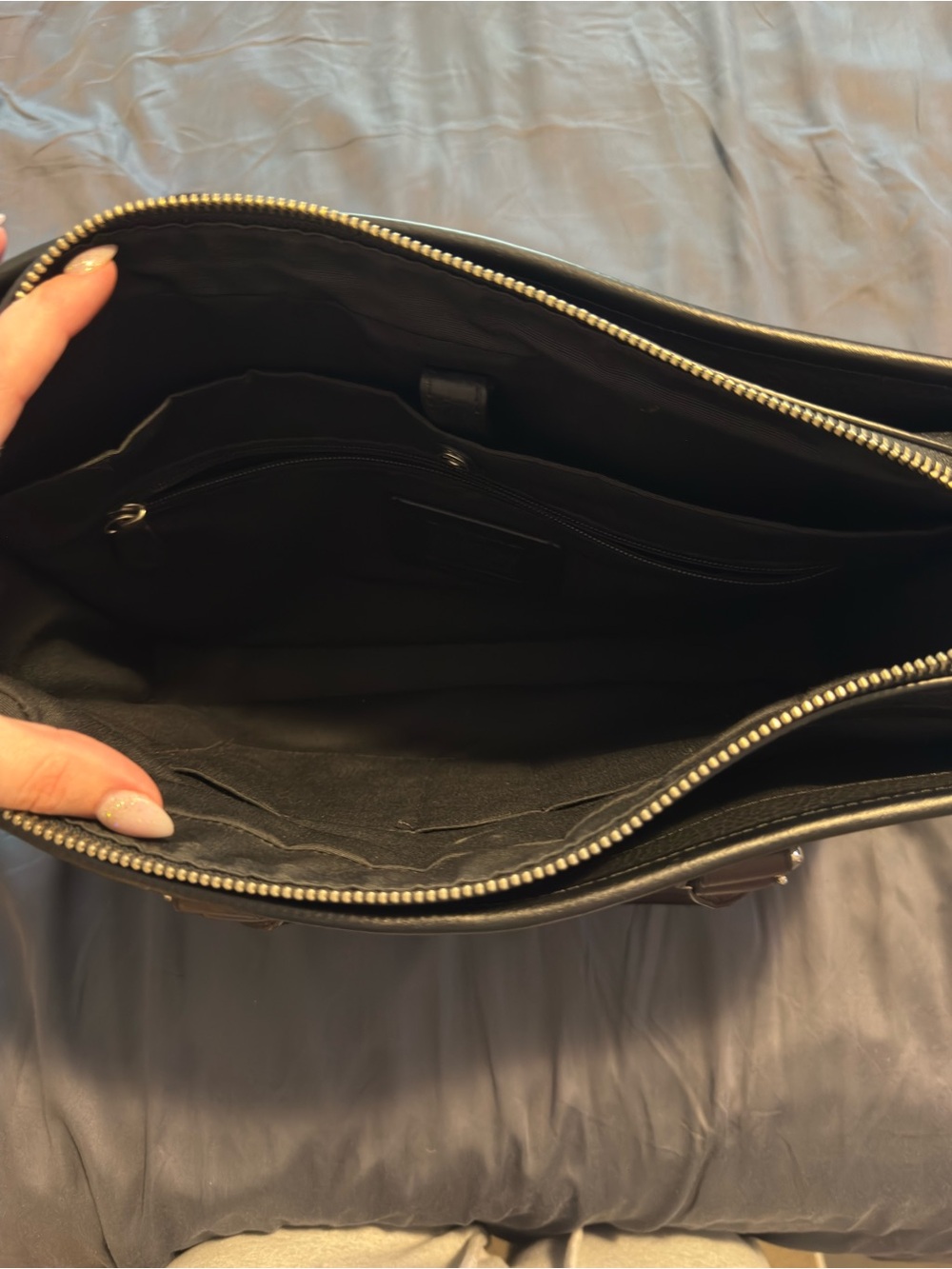 Coach Black Pebble Leather Briefcase with Brown Center Stripes - Picture 3 of 5